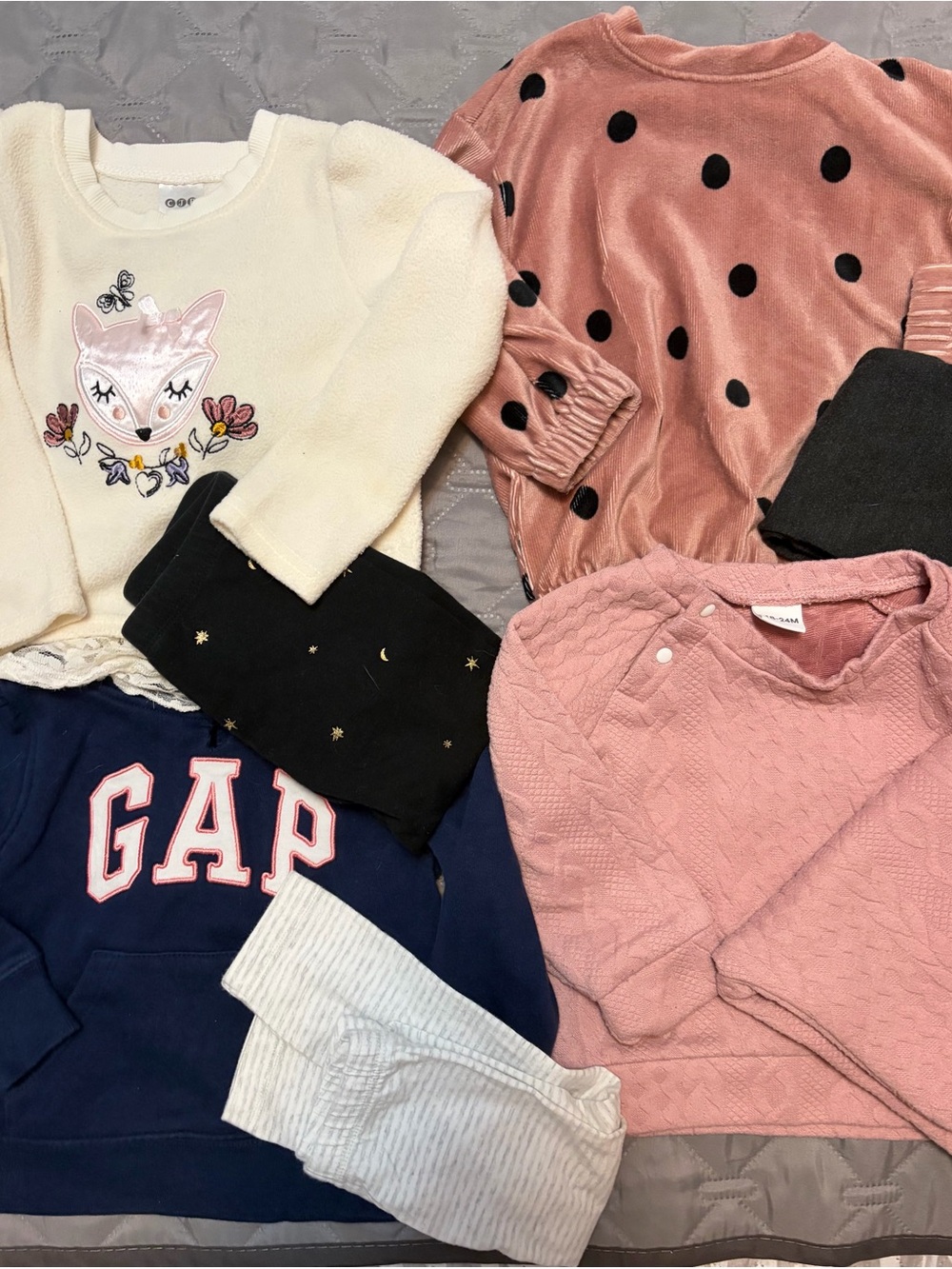 GAP Kids Navy Hoodie & Jessica Simpson Pink Polka Dot Velvet Top Set